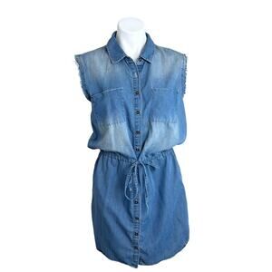 Spoon Chambray Dress Coastal Cowgirl Button Front Denim Shirt Dress Size Large